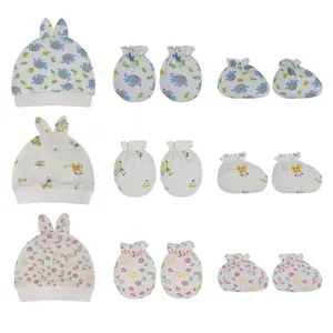 Nieuwe Aankomst Jongen Meisje Mitten Handschoenen Voet Covers Baby Cap Katoen 3 Delige Set Baby Pasgeboren Hoed