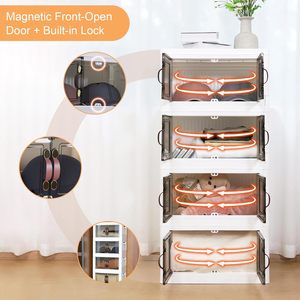 Boîte de rangement à chaussures moderne et élégante en plastique transparent crème, à un seul niveau, durable et multifonctionnelle, pour le salon - Product Image 4