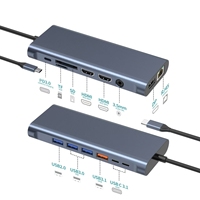 Concentrador multipuerto de estación de acoplamiento 14 en 1 con doble HDTV 4K, DP, USB de 10Gbps, PD 100W, RJ45, lector de tarjetas, 2 unidades en 1, 2 unidades, 1 unidad