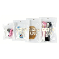 Sacs en plastique transparents avec logo personnalisé, film nacré blanc, avec trou de suspension, refermable, fermeture éclair, emballage plat