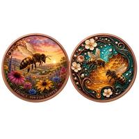 Pièce de monnaie ronde en cuivre pur de 1 once, exquise, avec abeille 3D et paysage au coucher du soleil, médaille de collection traditionnelle
