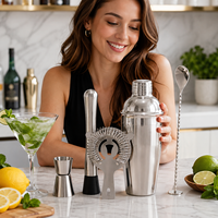 Ensemble de shaker à cocktails professionnel en acier inoxydable poli, 5 pièces, outils de bar avec doseur, pilon, passoire, cuillère de bar pour bar à domicile