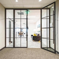 Portes et fenêtres françaises en acier noir mat à installation rapide, cloison avec design en grille pour bureaux