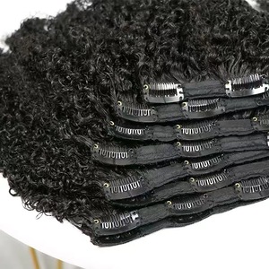 Extensions de cheveux à clips bouclés crépus de 22 pouces, 26 couleurs, vente chaude, 100% cheveux vierges russes, 7 clips, styles ondulés droits - Product Image 5