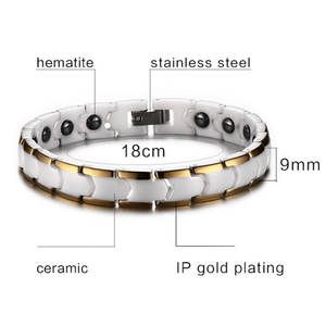 <span class=keywords><strong>Bracelet</strong></span> de thérapie magnétique bio en acier inoxydable avec perles en céramique blanche et hématite pour soulager la <span class=keywords><strong>douleur</strong></span>, l'arthrite, le syndrome du canal carpien - Product Image 1