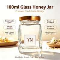 Botol Madu Kaca Persegi 180 ML dengan Tutup Logam Emas, Stoples Penyimpanan Makanan, Label Cetak Kustom untuk Pengawetan Madu Grosir