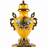 Vase Urne Décoratif en Porcelaine Style Côtier, Façonné à la Main, Écologique, Multicolore, avec Coiffe Ornée de Pierres, à Double Anse