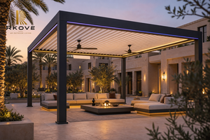 Pérgola Bioclimática Motorizada de Aluminio RKOVE con LED y Ventiladores de Techo, Impermeable para Todas las Estaciones, Pabellón Exterior para Villa 5*5 6*6m - Product Image 4