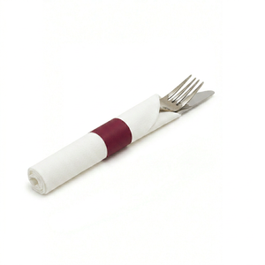 Classic Red Napkin with Burgundy Band and Silverware Set for <b>Table</b> Setting - Product Image 1