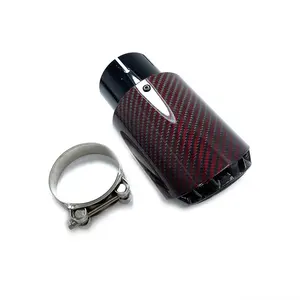 Glossy Red Carbon Fiber +Black Stainless Steel Exhaust Tip Universal Muffler Pipe 3 layers Exhaust Tip For Bmw Porsche