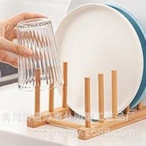 Wooden <b>Plate</b> <b>Rack</b> Round Quick Dry Dish Drainer Kitchen Storage Organizer Desktop Shelf - Product Image 2