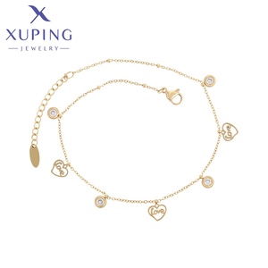 T000753258 Joyería XUPING, <span class=keywords><strong>Tobillera</strong></span> de Acero Inoxidable Trenzado Dorado, Estilo Simple y Lujoso, Color Oro 14K - Product Image 1