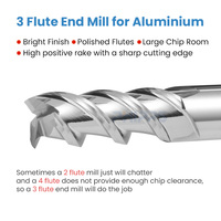 Fraise à queue en carbure à 3 dents pour aluminium, finition brillante, pour le travail de découpe de profilés en aluminium