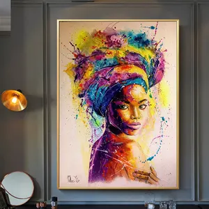 Afrika kadınlar baskılı posterler soyut kız portre tuval boyama renkli yağlıboya duvar sanat boyama oturma odası için