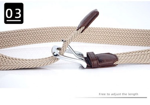 <span class=keywords><strong>Ceinture</strong></span> élastique tissée pour homme en nylon extensible de qualité supérieure avec boucle à ardillon robuste et extrémité en cuir suédé - Product Image 6
