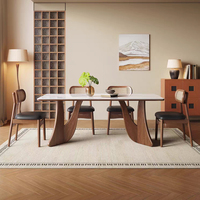 Ensemble Table et Chaises de Salle à Manger Personnalisable Moderne de Haute Qualité en Ardoise et Bois Massif, Rond, pour 4 à 8 Personnes, Meubles de Cuisine et Salle à Manger
