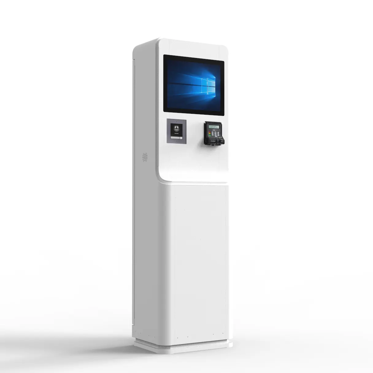 Kiosk thanh toán bãi đậu xe ngoài trời với đầu đọc thẻ tín dụng và máy quét QR