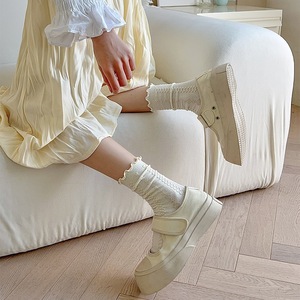 Calcetines de dormir de encaje femeninos transpirables Kawaii sólidos versátiles finos para mujer, calcetines blancos <span class=keywords><strong>Lain</strong></span>, calcetines de algodón con estilo - Product Image 4