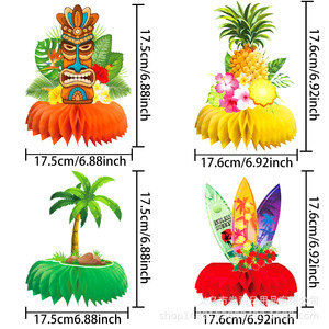 Ensemble de décorations pour fête hawaïenne, bannière Aloha, masques Tiki, palmiers, centres de table en nid d'abeille, fournitures pour fête de plage d'anniversaire - Product Image 3