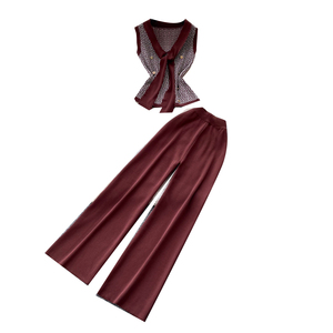 Ensemble décontracté d'été 2 pièces pour <span class=keywords><strong>femme</strong></span> : haut à col en V et pantalon slim – Vente en gros - Product Image 5