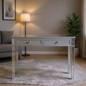 Mesa Consola Moderna Plateada de 106x38x76cm con Espejo, Mueble para Sala de Estar D0100XUUBQA - Product Image 2