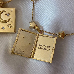 Alta calidad estrella Luna apertura cierre chapado en <span class=keywords><strong>oro</strong></span> sobre eres mi alma gemela grabado circón collar mujeres Vintage encanto cadena - Product Image 3