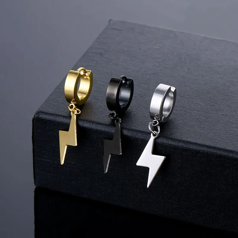 NUORO 1PC New Design Gothic Street Hip Hop Ear Jewelry Cool Eardrop For Women Men Stainless Steel Lightning Drop Earrings