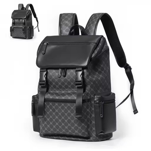 Fashion PU Laptop <b>Backpack</b> Waterproof Minimalist Panelled Nylon Lining Unisex Travel School Bag - Product Image 2