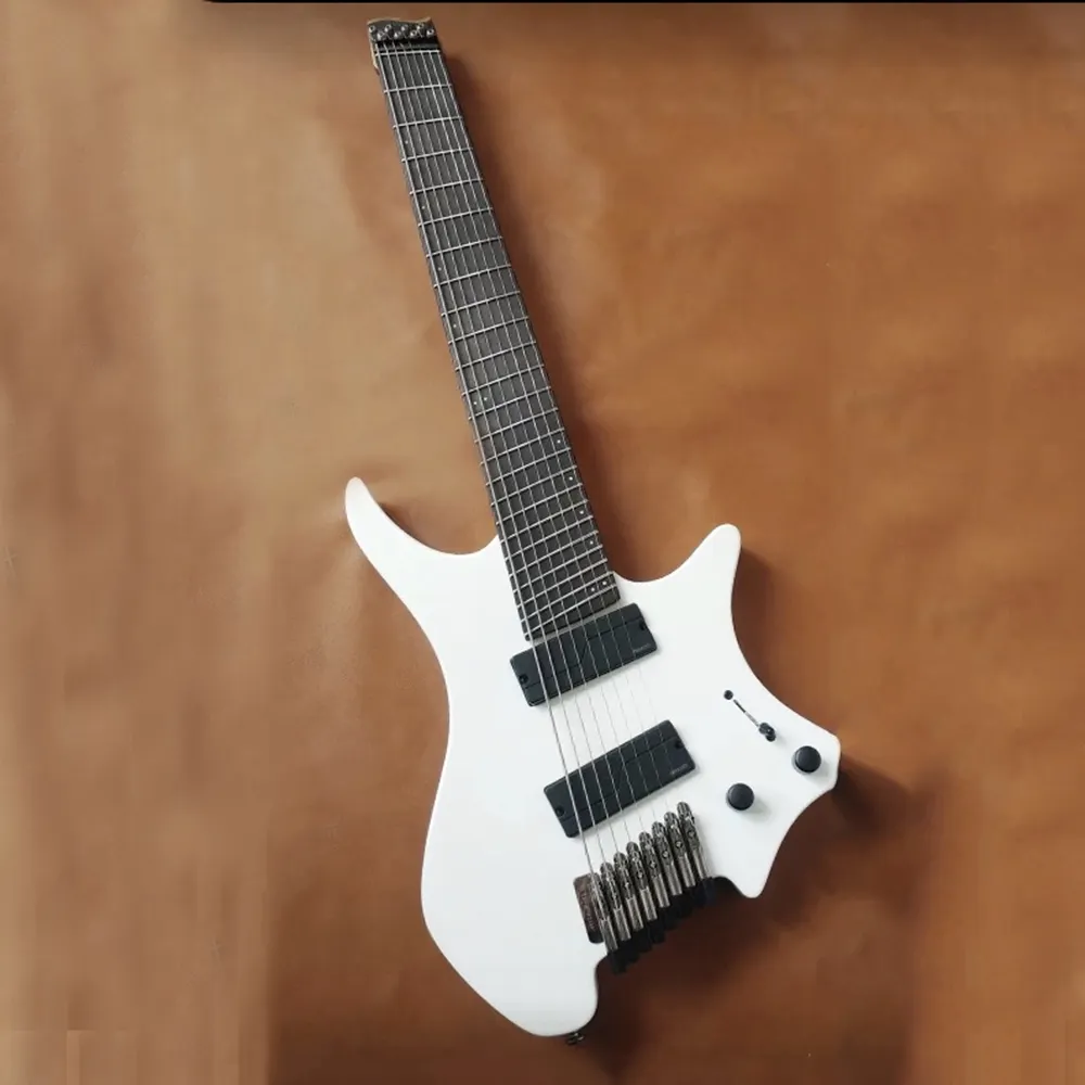 8 Dây Headless Guitar Màu Trắng Guitar Điện Sản Xuất Trung Quốc Chuyên Nghiệp Igh Chất Lượng Gỗ Gụ Ngọn Lửa Maple Gỗ 24 Băn Khoăn