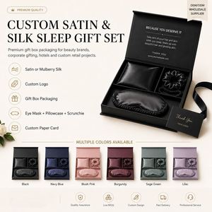 Ensemble cadeau avec boîte : Taie d'oreiller personnalisée avec logo, chouchous, fermeture éclair, taie d'oreiller 100% pure soie de mûrier, masque de sommeil - Product Image 3