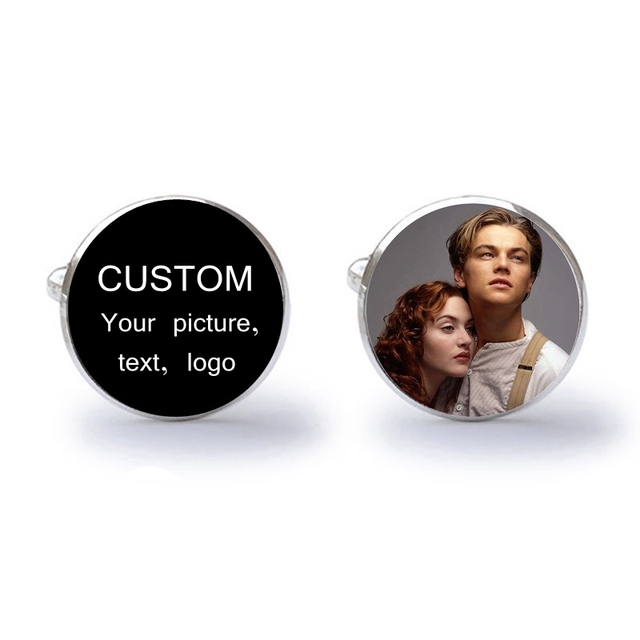 Custom Personalized Logo Cufflinks Men's Shirt Birthday Gifts Cuff Buttons High Quality Silver Cuff Links Round Jewelry
