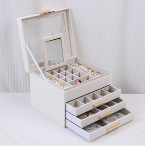 Hot Selling Large Capacity Luxury PU Leather Jewelry Storage <b>Box</b> Elegant Luxury Rectangle Design Jewelry <b>Box</b> with <b>Mirror</b> - Product Image 5