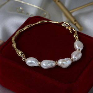Luce di lusso naturale acqua dolce irregolare perla barocca <span class=keywords><strong>bracciale</strong></span> con 14K pieno di oro braccialetto vera perla catena a mano per le donne - Product Image 3