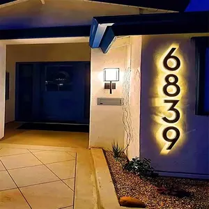 Индивидуальная Золотая лазерная резка, светодиодная подсветка, светящиеся номера домов из нержавеющей стали