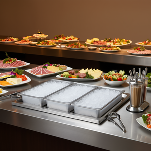 Bandeja de Servicio de Alimentos de Acero Inoxidable con Tapa Transparente, 3 Bandejas para Hielo, Dispensador de Condimentos para Buffet, Exhibidor para Restaurante - Product Image 2