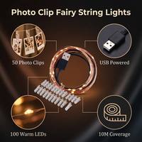 Guirlande lumineuse féerique Decute 100 LED, 50 pinces à photos, 10m, étanche, alimentation USB, interrupteur, pour accrocher photos/cartes/mémos, Noël