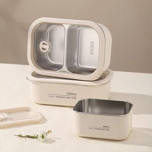 Boîte à <span class=keywords><strong>lunch</strong></span> écologique en acier inoxydable 304 de qualité alimentaire, couvercle en <span class=keywords><strong>verre</strong></span> hygiénique, hermétique, anti-fuite, sans BPA, boîte bento - Product Image 4