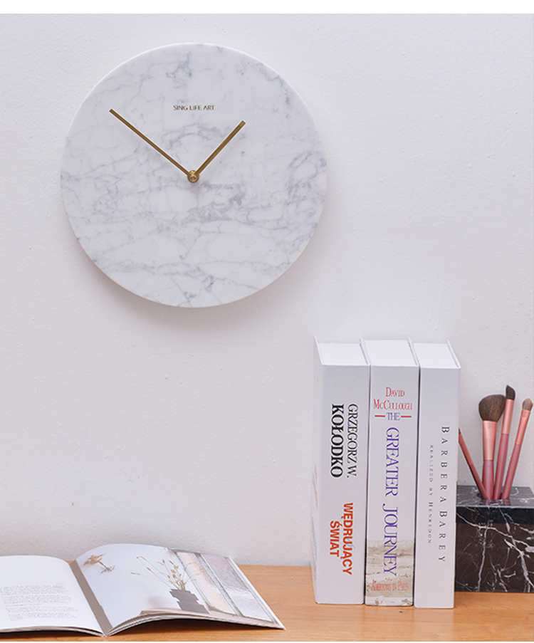 Round Wall Clocks Grey Stone Home Decor Modern Marble Wall Clock And Marble Art Craft horloge murale Gift Namibian White