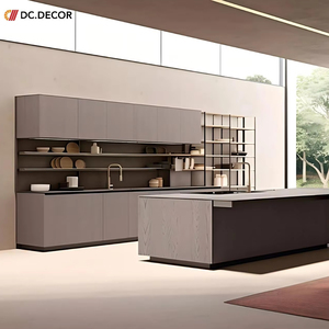 DC.DECOR Modern Open-Plan Grey Kitchen Cabinets, Industrial Open <strong>Shelving</strong> &amp; Central Island for Commercial &amp; Residential Use - Product Image 1