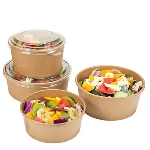 Delivery custom logo kraft paper round salad take out food packing paper box for salad packing food container