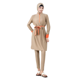 Burkini musulman uni personnalisé 3 pièces, <span class=keywords><strong>maillot</strong></span> <span class=keywords><strong>de</strong></span> <span class=keywords><strong>bain</strong></span> islamique modeste avec fermeture éclair, manches longues, séchage rapide, vêtements <span class=keywords><strong>de</strong></span> plage avec hijab - Product Image 1