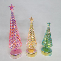 Ensemble de figurines de sapins de Noël modernes en verre soufflé, petits modèles de table, style vintage avec intérieur décoré