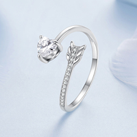 Bague ouverte en argent sterling 925 avec flèche en BSR666-E populaire en argent oxydé CZ et réglage du cœur pour les mariages et les fêtes