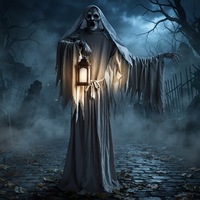 Décoration d'Halloween : Grand Zombie Tueur Électrique avec Capteur de Mouvement et Lanterne pour Décoration de Maison Hantée