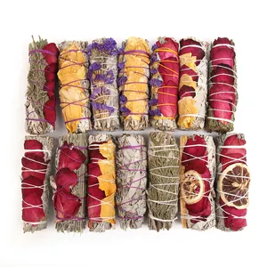 Groothandel Wit Sage Bundel Met Bloemblaadje Smudge Sticks Sage Wierook Stok Met Bladeren Rose