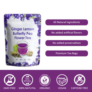 Sachets de thé bio de marque privée fleur de pois papillon gingembre citron saveur fraîche thé fleur bleue booster d'immunité sans caféine - Product Image 2