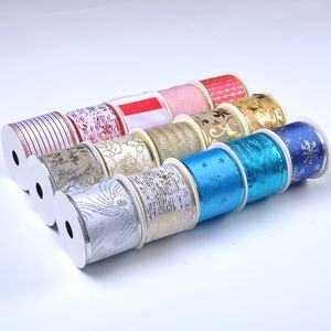 100% 폴리 에스테르 금박 인쇄 사용자 정의 2.5 인치 크리스마스 트리 휴일 반짝이 호일 인쇄 리본 홈 장식 - Product Image 5