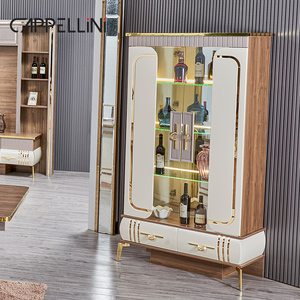 Guangdong Custom Modern Luxury Kitchen Storage Sideboard Home Bar Dining Room Furniture Glass 2 Doors Wood Wine Cabinet