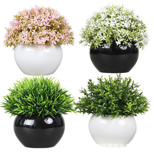 Mini plantes artificielles en pot verdure herbe verte en plastique Faux arbustes topiaires pour salle de bain maison cuisine bureau ferme décor - Product Image 5