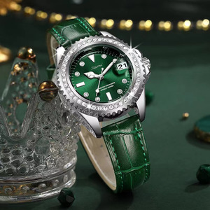 Montre à quartz pour femme Lilacnui, cadran or rose, lunette sertie de diamants, bracelet en acier inoxydable, verre minéral, fermoir pliant, affichage de la date - Product Image 3